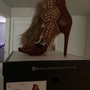 Women's Burgundy Fur Trim High Heel Sandal